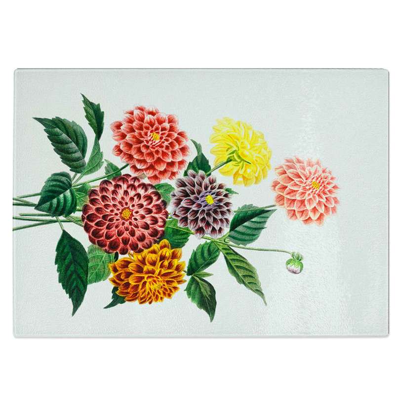 Tempered Glass Dahlia Flowers Chopping Board, 39 cm W x 28.5 cm L
