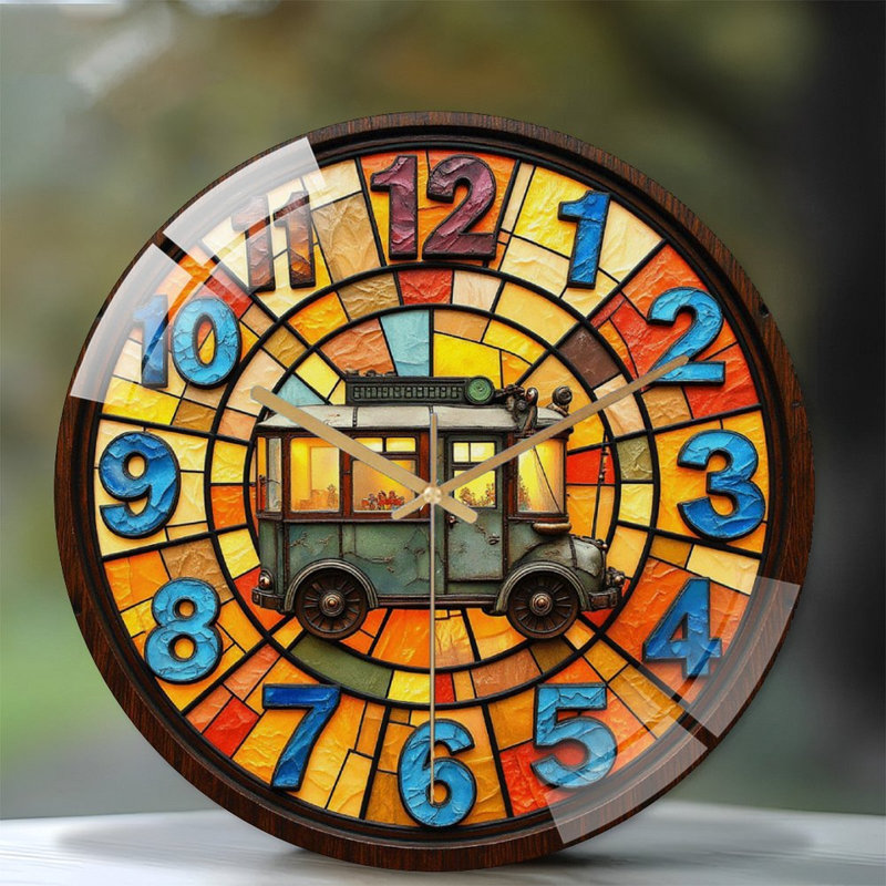 Vintage Art Deco Stained Glass Wall Clock Decor Art - 12'' Modern Glass Wall Clock