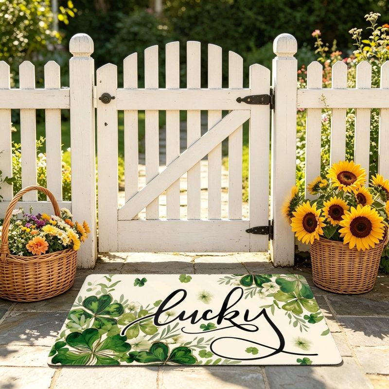 Tapis d'entrée vert Lucky Clover 24 x 36 po pour porche d'entrée