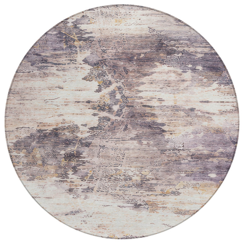 Machine Washable Indoor/Outdoor Chantille ACN2874 Abstract Rug, Gray, 8' Round