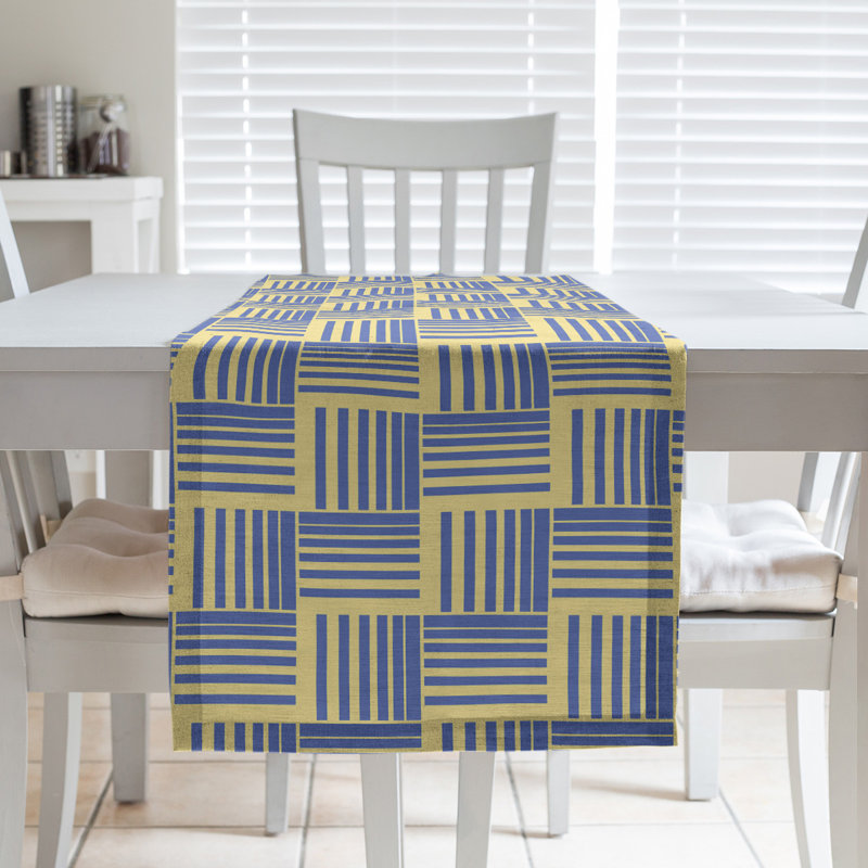 Fractured Stripes Table Runner, 16" x 72", Yellow/Blue