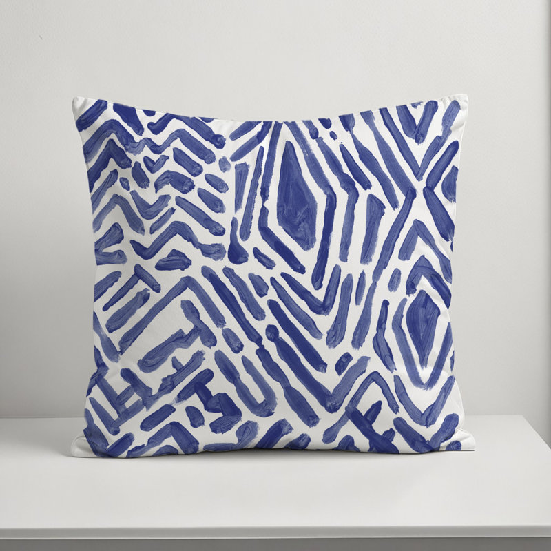 Abstract Outdoor Reversible Throw Pillow, 18" H x 18" W, Blue