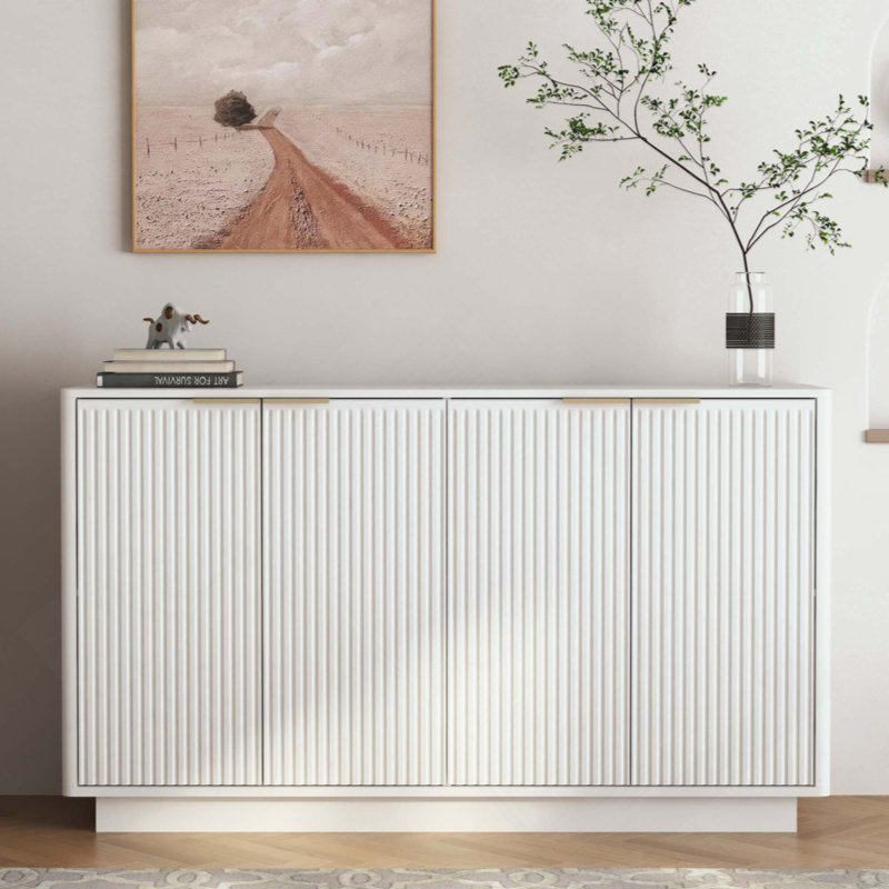 Buffet moderne avec rangement, grand buffet cannelé avec tablettes réglables, crédence, console d'appoint