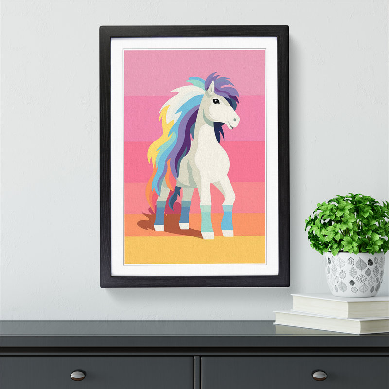 Pony Minimalism No.2 - Single Picture Frame Print on Wood, 46cm H x 34cm W x 2cm D, Black Framed