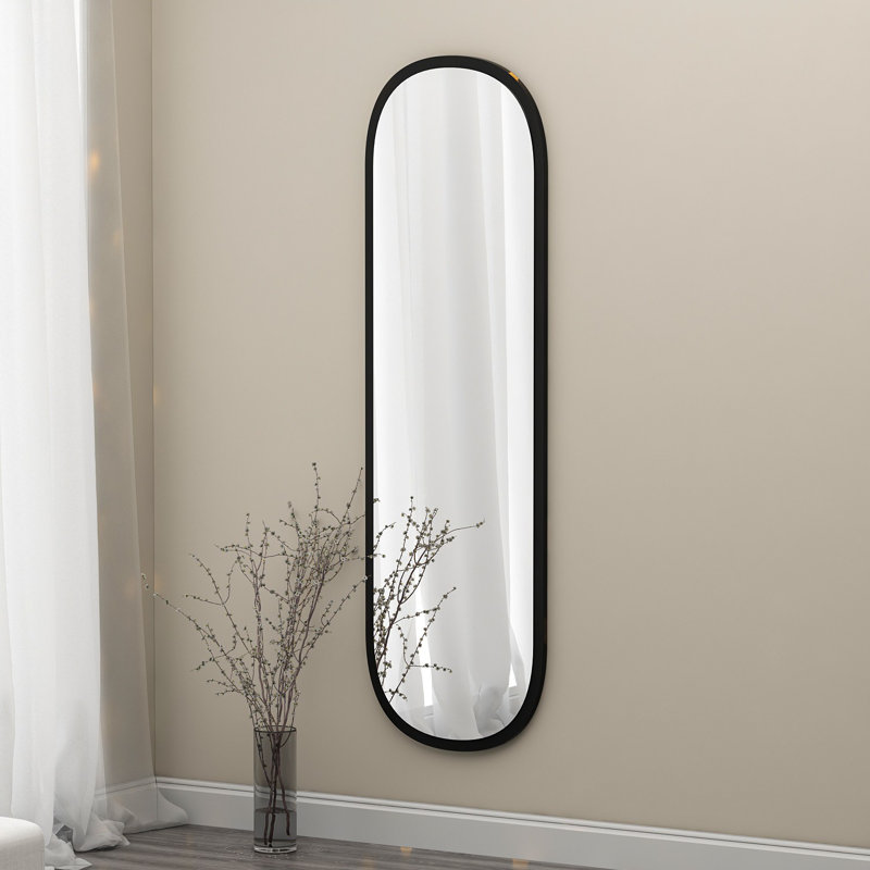 Modern Black Wall Mirror, 15.7 x 47.2 x 0.9 Inches | 100% MDF Construction, Eco-Friendly Flotal-E Mirror | Sleek Solid Color Design, Perfect for Home Decor & Contemporary Spaces, Easy Wall-Mount Installation