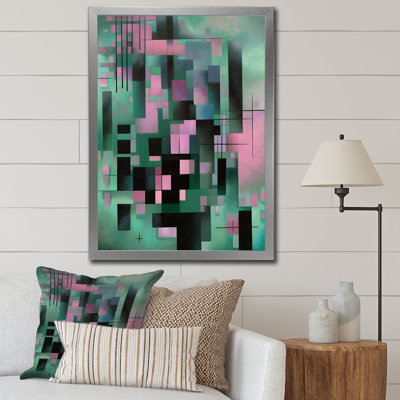 Cubisme rétro vert mystérieux et rose rétro - impressions d'art géométriques modernes