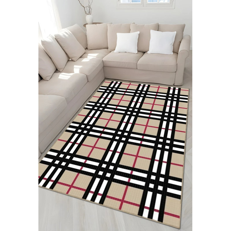 Tapis décoratif moderne rayé à motif géométrique, Rectangle 3 pi 4 po x 6 pi 7 po