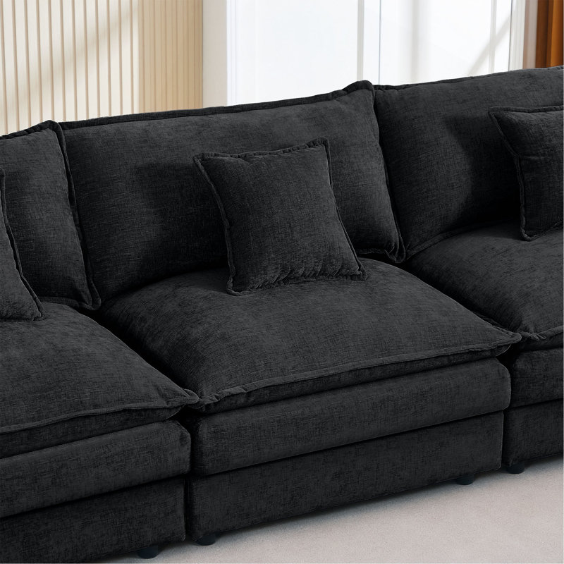 Modular Sectional Sofa, 102 Inch L Shaped Couch Set For Living Room, 3-Seater Comfy Cloud Couches With Movable Ottoman, DIY Combination, Chenille
