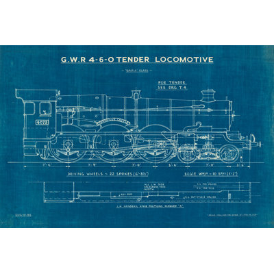 Locomotive Blueprint I by Wild Apple Portfolio - Wrapped Canvas Print