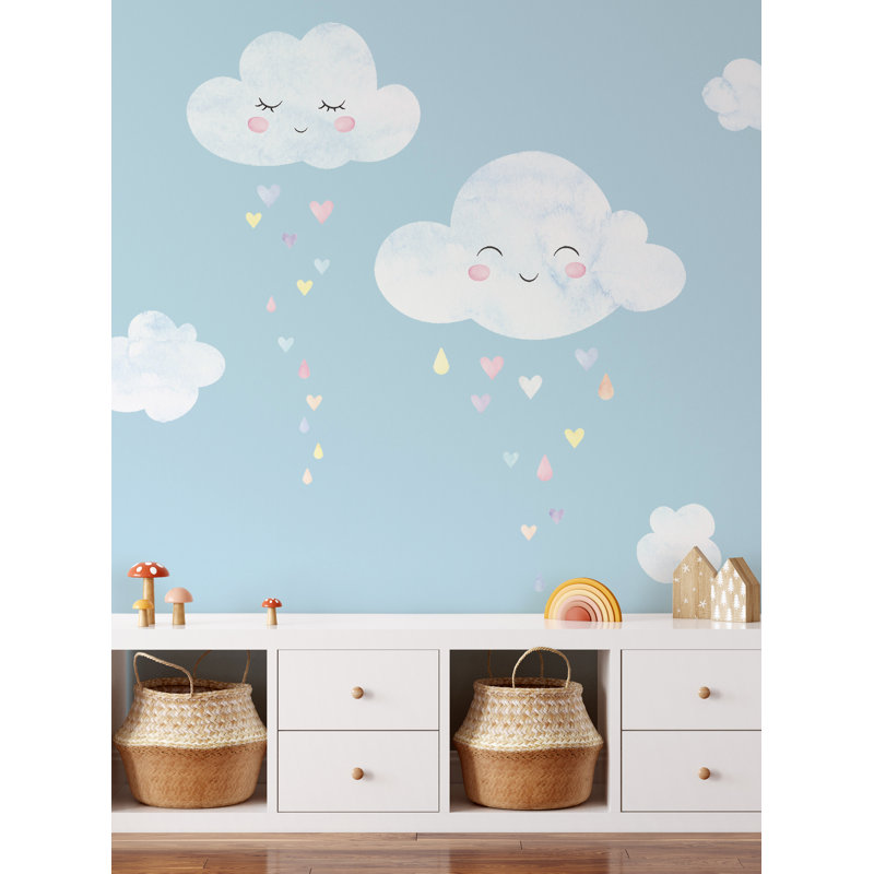 Adhésif décoratif nuages avec pluie de cœur