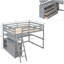 Lit mezzanine double avec bureau et tablettes, deux tiroirs intégrés, gris