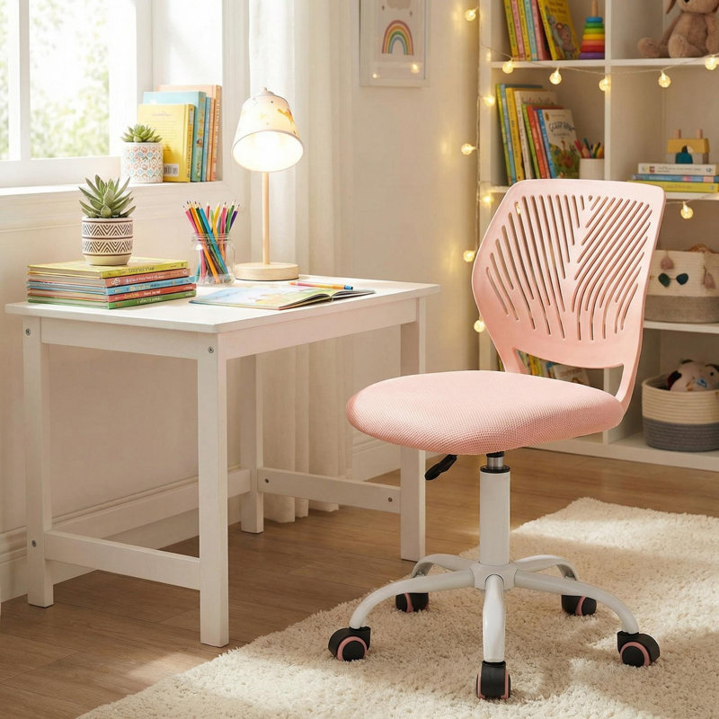 Elkland 360° Swivel Mesh Fabric Writing Office Task Chair with Height Adjustable for Teenager, Rose