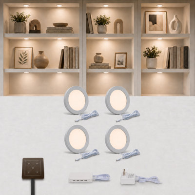 Paquet de 4 lumières rondes à DEL de 6 mm V4light, gradateur tactile, température de couleur réglable de 2700 K à 6500 K pour la cuisine et le placard