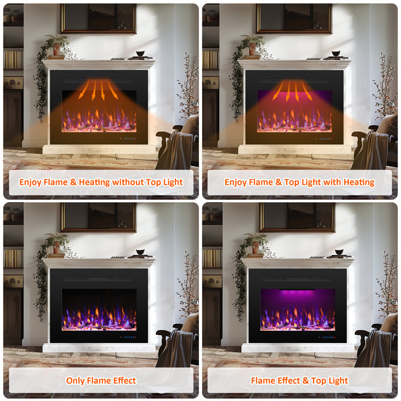 Aeric Electric Fireplace Insert With Trim Kit, 29.52"H x 39.44"W x 8.24"D