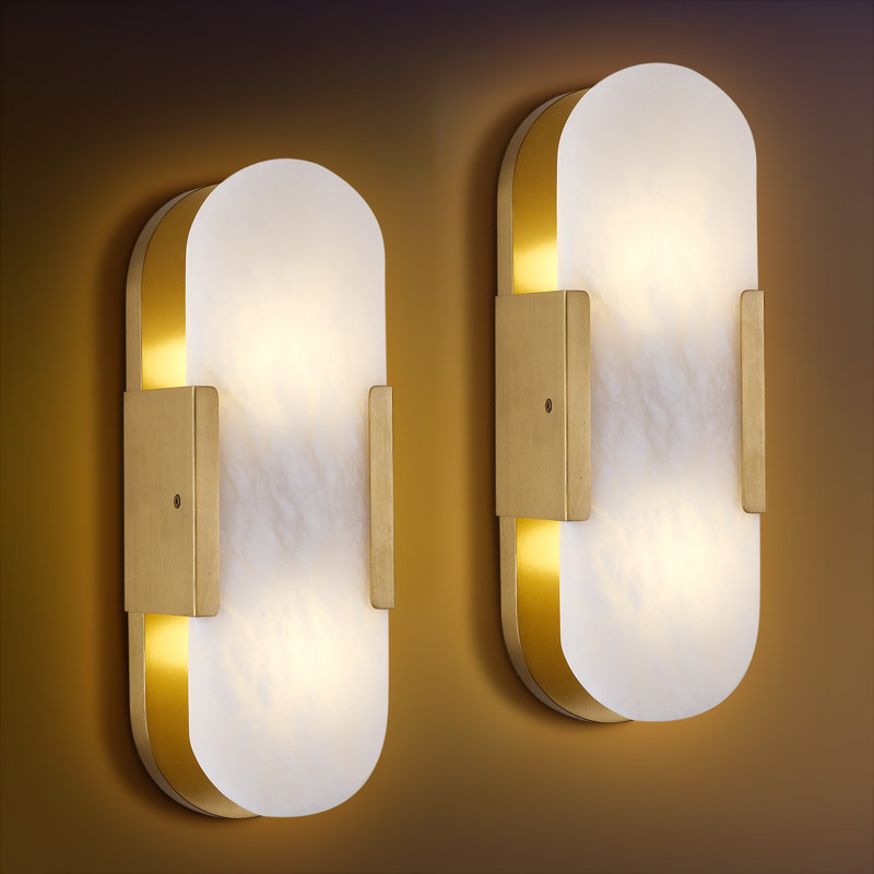 2-Light Wall Mounted Alabaster Sconces (Set of 2), Brass