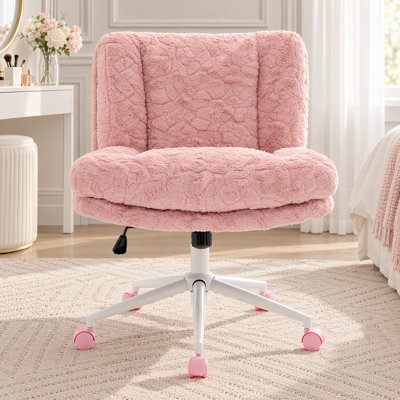 26.4" Spacious Vanity Chair - Faux Rabbit Hair Upholstery Office Chair, Multi-Adjustable For Comfort