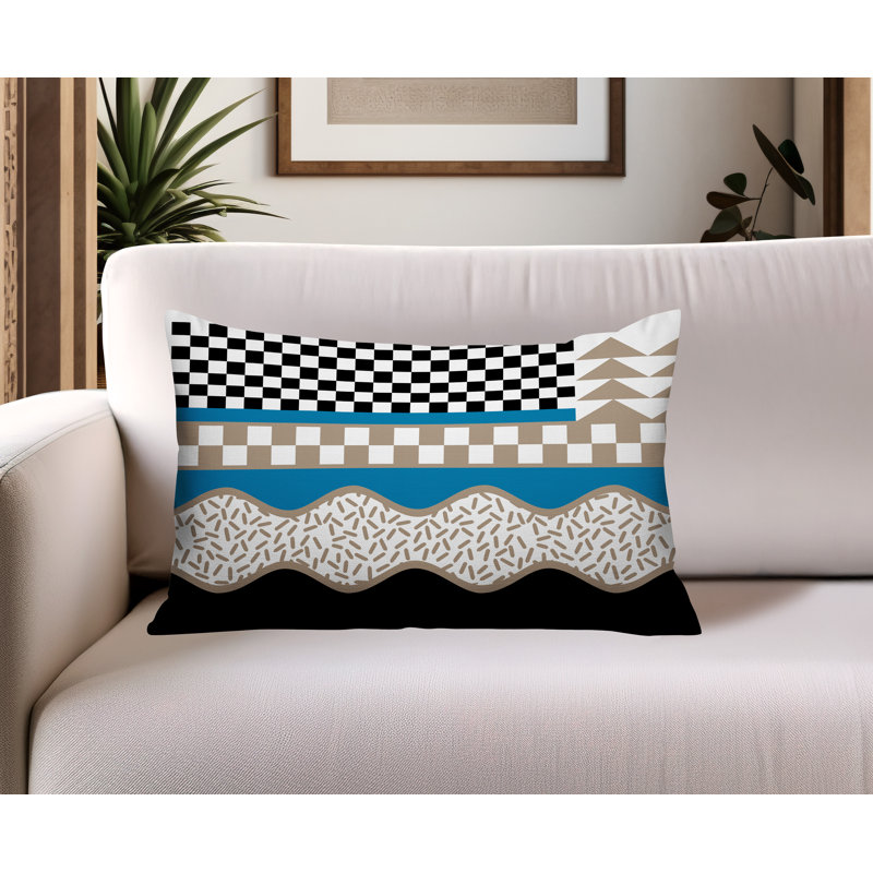 Coussin lombaire intérieur / extérieur Trix Abstract, Rectangle H 14 po x l 20 po, Turquoise