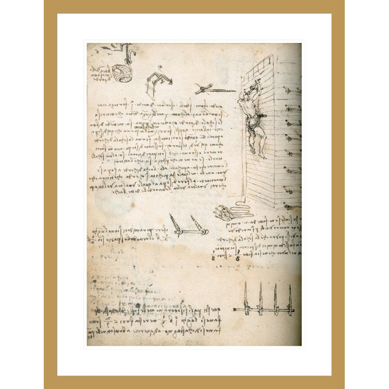 Notebook drawing of grappling hooks by Leonardo da Vinci -Framed Giclee Print, 29.5" H x 22.8" W