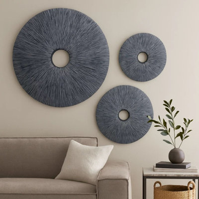 Grande décoration murale grès côtelé avec découpe au centre, grand, gris