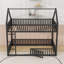 Lit superposé simple au-dessus d'un lit simple en métal avec clôture en forme de maison-2038620901