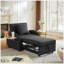 Canapé-lit, canapé-lit convertible 3 en 1 avec dossier réglable, table pliable et USB, type C, fauteuil inclinable réglable, fauteuil pour le salon, chambre à coucher, petit espace, noir