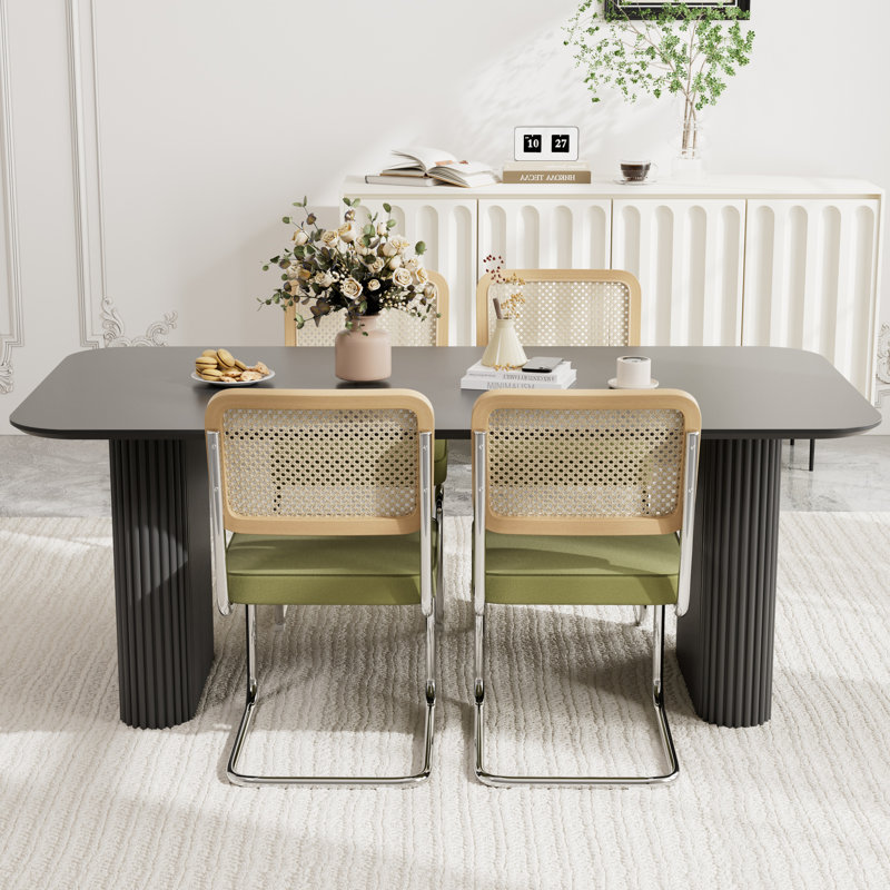 Ensemble de table de salle à manger rectangulaire à double piédestal, 5, Noir, Vert