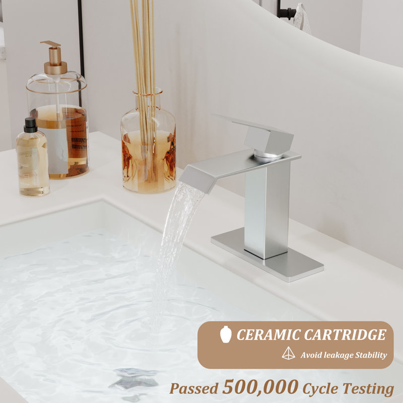 Probe Single Hole Faucet Single-handle Bathroom Faucet Waterfall Spout Sink Faucet 1.2GPM, Brushed Nickel