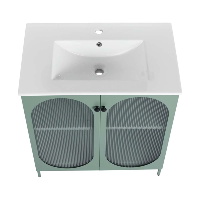 Meuble-lavabo simple 30 po avec comptoir en céramique, Vert menthe