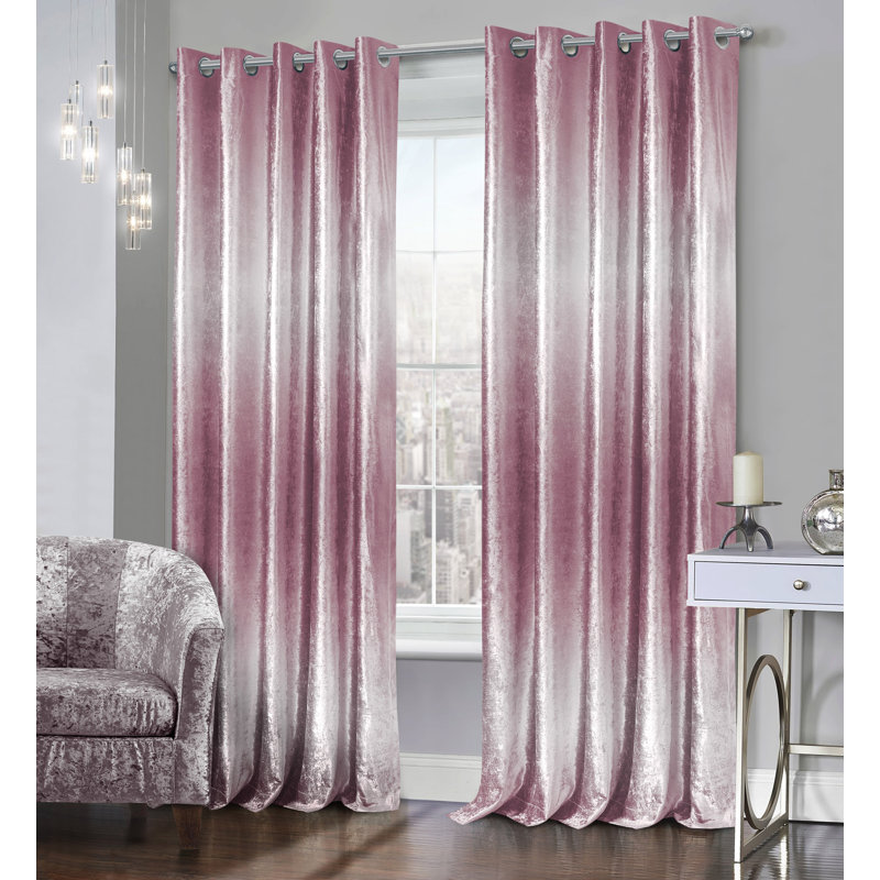 Aundrae Stunning Ombre Velvet Tonal Curtain Pair, 229cm Width x 229cm Drop