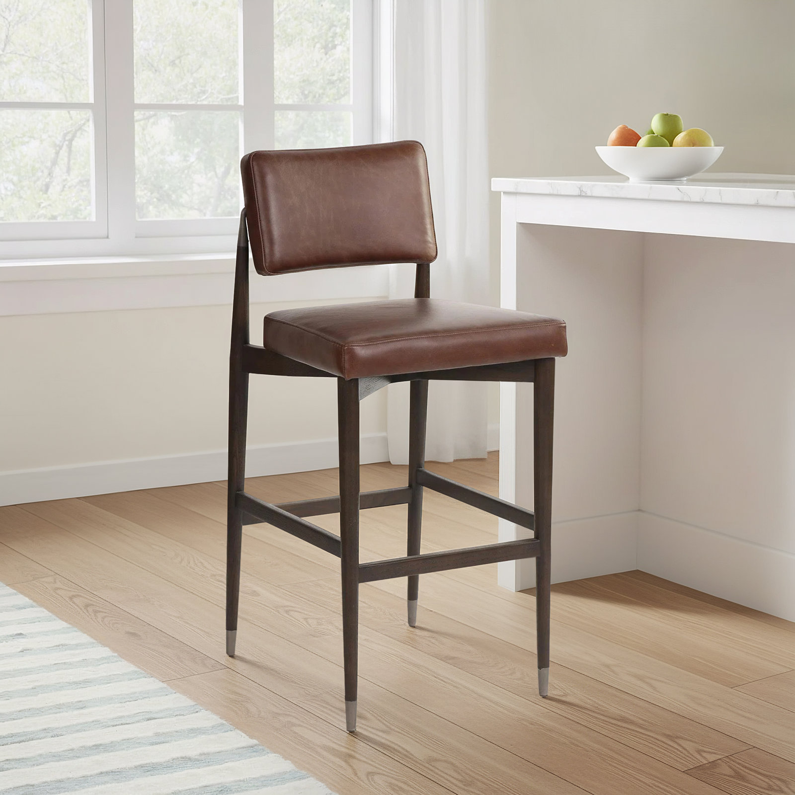 Mozza " Bar Stool, Cognac Genuine Leather, Bar Stool (31" Seat Height)