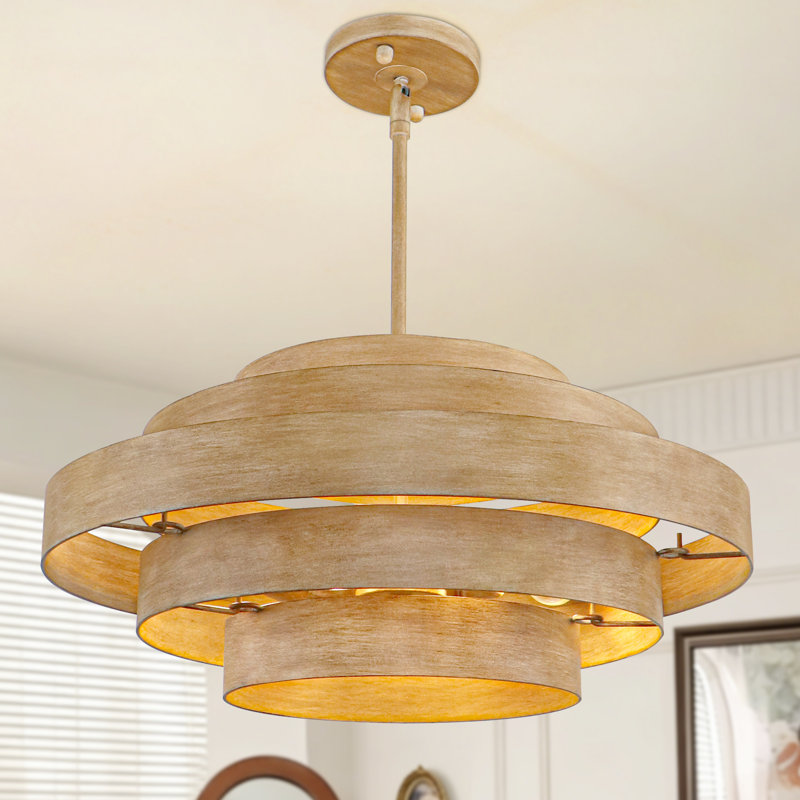 18,9 po Lustre tambour 4 lumières à grain de bois