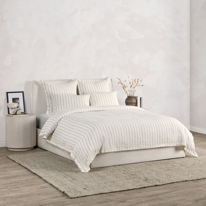 Eberly Striped Linen Duvet Cover, Ivory, King Duvet Cover
