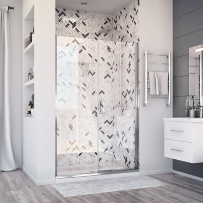 Deluxe 44 in. W x 71.375 in. H Hinged Semi-Frameless Shower Door and Inline Panel in Chrome
