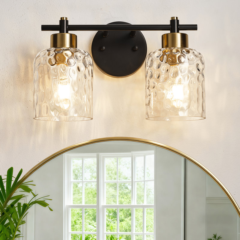 Éclairage pour salle de bain 2 lumières en verre martelé