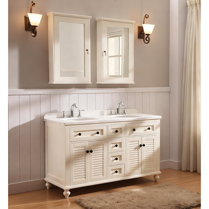 Meuble-lavabo de salle de bain en chêne massif et marbre de style campagnard américain