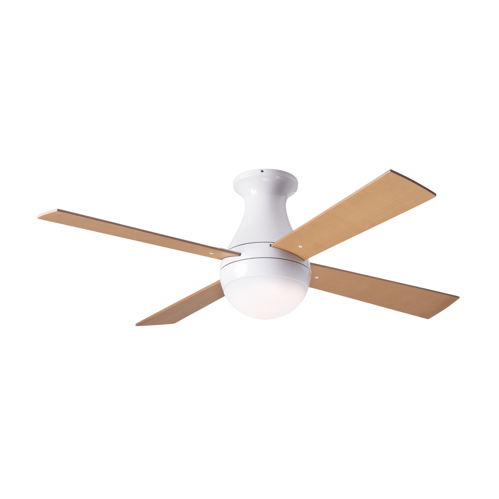 Ball 42'' 4 Blade Ceiling Fan with LED Light Kit, Gloss White, Wall Control with Remote Handset (2-wire), Maple
