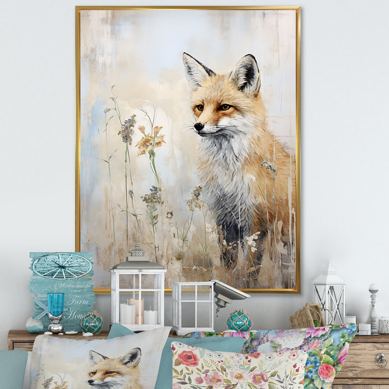 Portrait de renard minimalisme dans la forêt II sur toile, Cadre flottant doré, H 20 po x l 12 po x P 1 po
