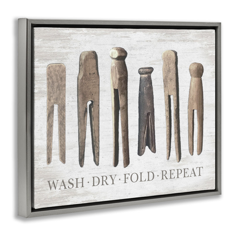 «Rustic Laundry phrase», art mural encadré gris flottant par lettré et doublé, H 17 po x l 21 po, Cadre flottant gris lustré
