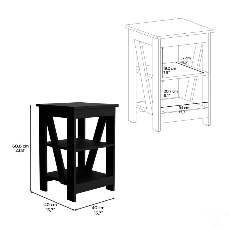 Table de bout / table de chevet à 3 niveaux, table d'appoint pour petits espaces, Noir