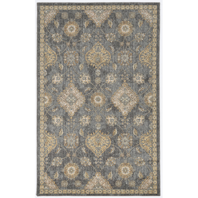 Bodily Gray Wool Medallion Area Rug, Rectangle 9' x 13"