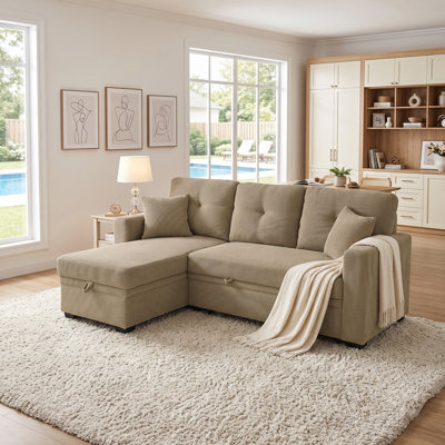 Canapé modulaire 71 po avec lit escamotable en forme de L 71 po et méridienne réversible avec rangement