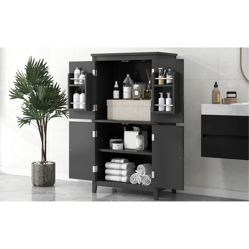 Élégante unité de salle de bain à 4 portes - Système de tablettes réglables noires 4 portes pour l'organisation, Noir