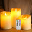 LED Outdoor Candle Light - Flickering, Battery-Powered, with Remote Control and Timer - Ivory White Plastic, 10cm, 12.5cm, 15cm Set of 3