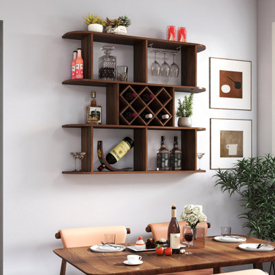 Large Wall Mounted 3 Tier  Rustic Bottle Wine Rack,Multifunctional Wooden Wall Mounted Wine Rack,Storage Rack With Wine Glass Holder,Mounted Wall Stor