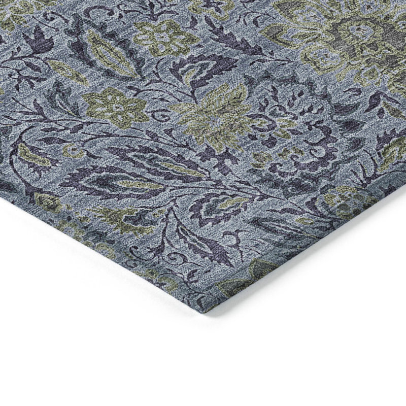 Tapis intérieur lavable floral bleu marine et gris 9 pi x 12 pi HomeRoots