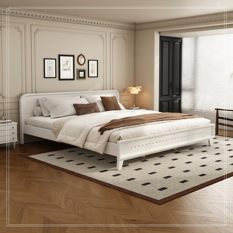 Wood Platform Bed, White, King