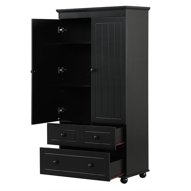 Grande armoire de rangement avec trois tiroirs pour la salle de bain, Noir