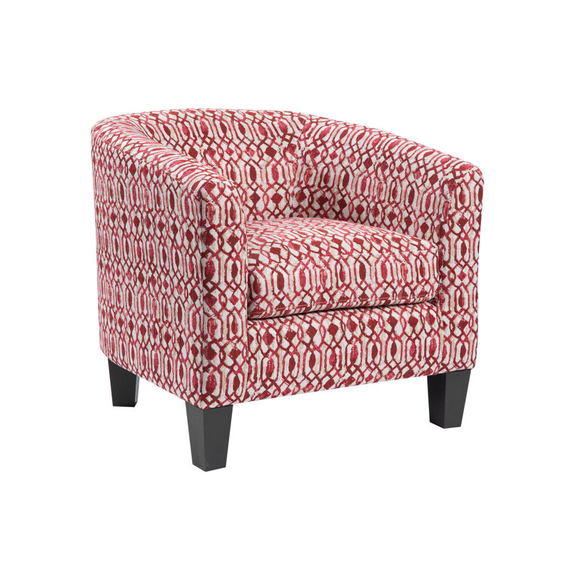Ellen Enzo Upholstered Barrel Chair, Chester Poppy Red/Tan 100% Polyester