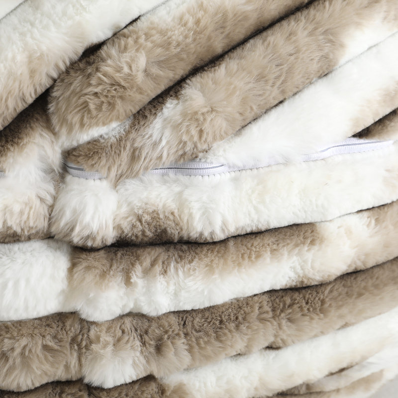 Oversized Large Round 5 Foot Giant Foam Filled Faux Rabbit Fur Bean Bag Sofa with Soft Removeable Cover, White/Brown