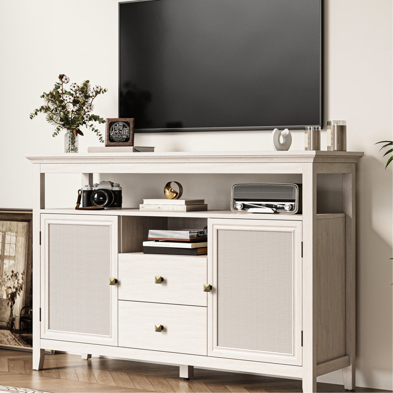 Buffet 52,8 po, armoire de cuisine avec 5 tablettes réglables - bois blanc et armoire d'appoint, pour un rangement efficace blanc, P 53 po x l 36 po H 16 po, 90 lb